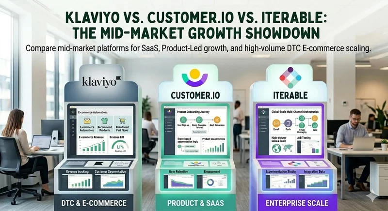Klaviyo, Customer.io, and Iterable platform logos compared