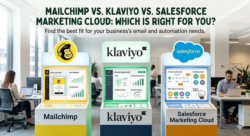 Mailchimp, Klaviyo, and Salesforce Marketing Cloud logos side by side